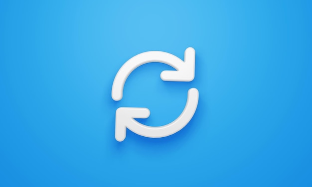 minimal refresh symbol on blue background. 3d rendering.