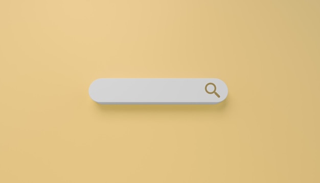 Minimal search bar in white on yellow background. web search concept. 3D Rendering