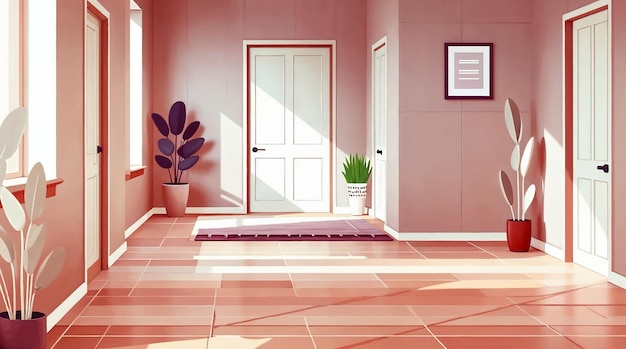 Minimalist Hallway with Natural Light and Plants