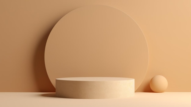 Minimalistic Beige Round Podium for branding promotion presentation of Cosmetics product Stage Interior with Light and Shadow Vertical Mockup Pedestal Advertising Showcase with copy space