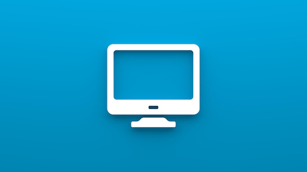 Minimalistic computer monitor icon 3d rendering of a flat icon on a blue background