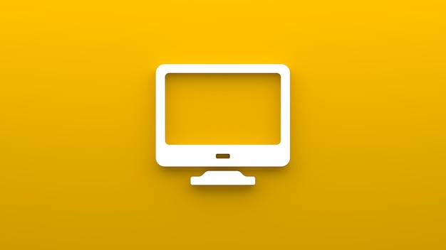 Minimalistic computer monitor icon 3d rendering of a flat icon on a yellow background