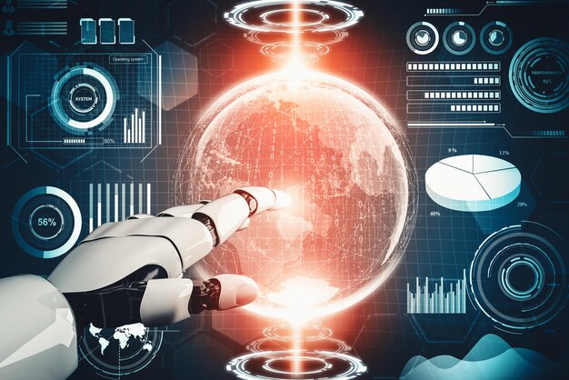 Mlb futuristic ai thinking of droid robot artificial intelligence concept