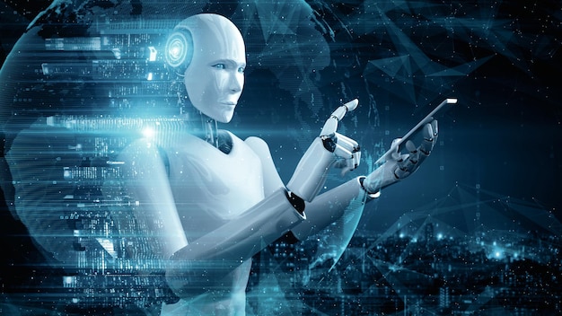 Mlp robot hominoid use mobile phone or tablet for global network connection