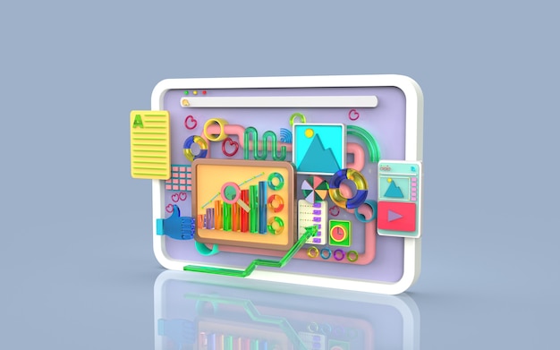 Mobilapplikationssoftware og webudvikling med 3D-rendering af søjlediagram-infografik