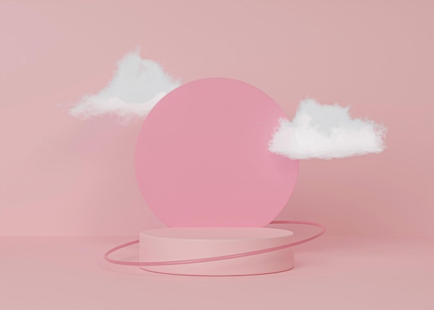 Mock up 3d Podium with cloud Geometric shape Minimal Abstract background 3d render illustration