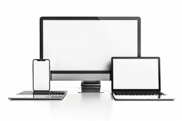 mockup of computer laptop monitor and tablet created with generative ai