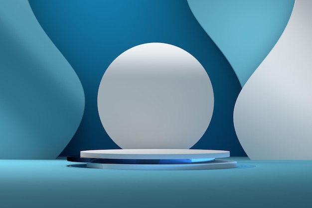mockup template with blank round podium pedestals layered background in blue background
