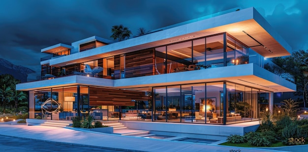 modern beach house glass and white exterior with wooden accents large windows
