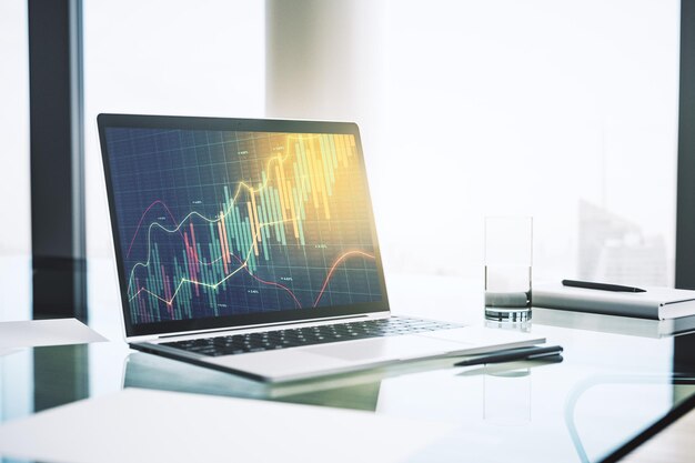 Modern computer display with abstract financial graph financial and trading concept 3D Rendering