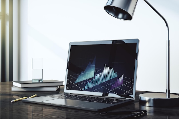 Modern computer display with abstract financial graph financial and trading concept 3D Rendering