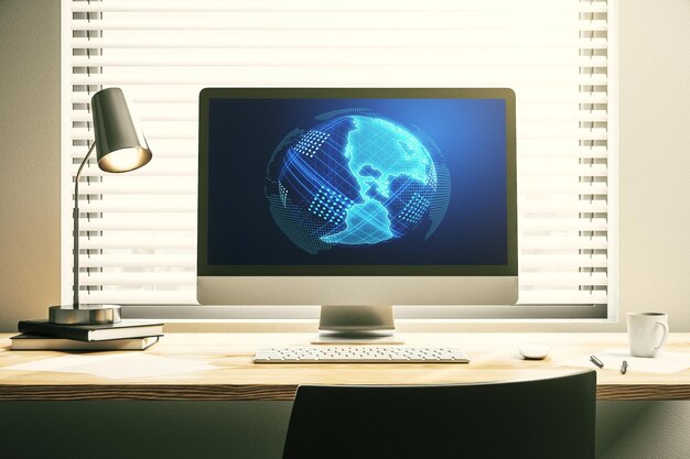 Modern computer monitor with America map research and strategy concept 3D Rendering