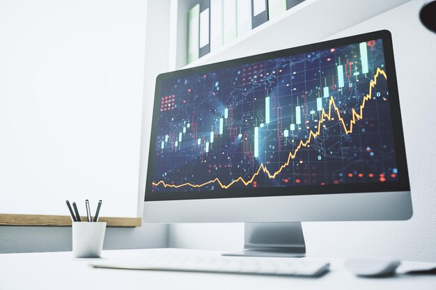 Modern computer screen with abstract financial diagram banking and accounting concept 3D Rendering
