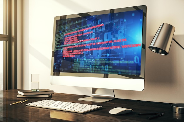 Modern computer screen with abstract graphic coding sketch big data and networking concept 3D Rendering