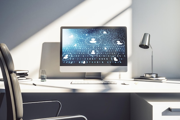 Modern computer screen with social network media concept 3D Rendering
