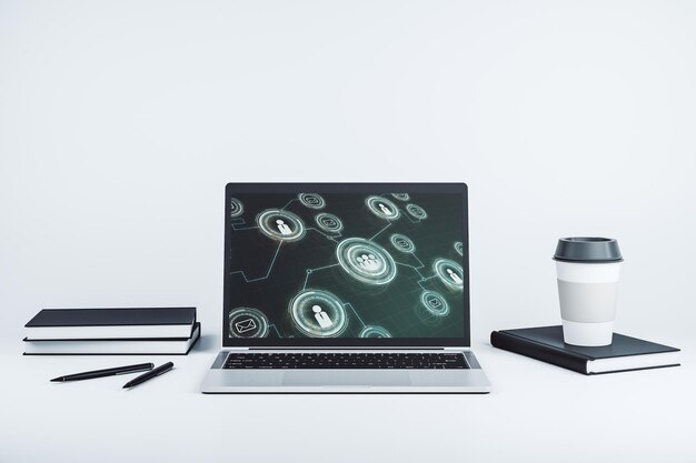 Modern computer screen with social network media concept 3D Rendering