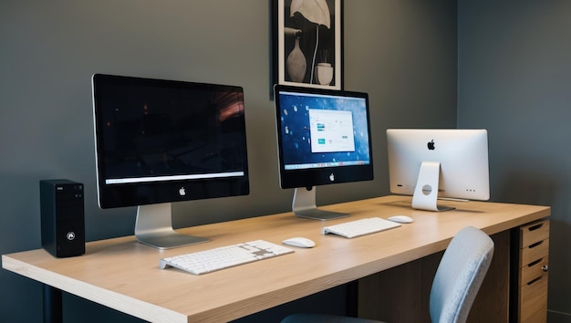 Modern dual screen workstation with minimalist design for productive spaces