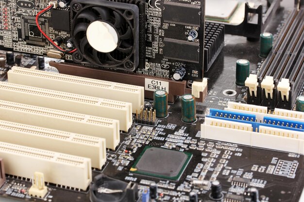 Modern electronic board Motherboard closeup