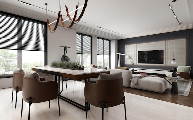 Modern Luxury Living Room and Dining Area