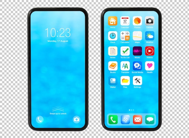 Moderne mockup af mobiltelefon med eksempler på startskærme