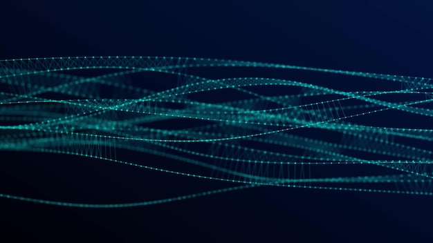 molecular dna structure sound wave of particles network connections structure big data visualization 3d rendering