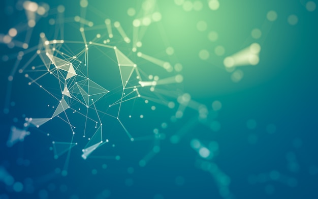 Molecules technology with polygonal shapes connecting dots and lines