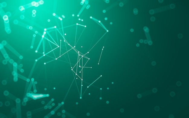 Molecules technology with polygonal shapes, connecting dots and lines.