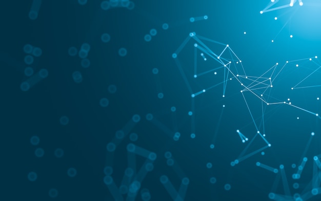 Molecules technology with polygonal shapes, connecting dots and lines.