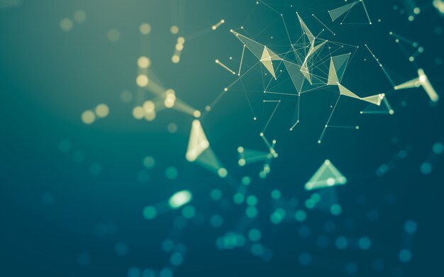 Molecules technology with polygonal shapes, connecting dots and lines
