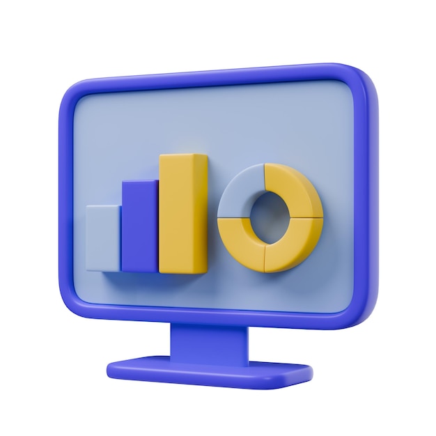 Moniter show graph 3d render with clipping pathx9