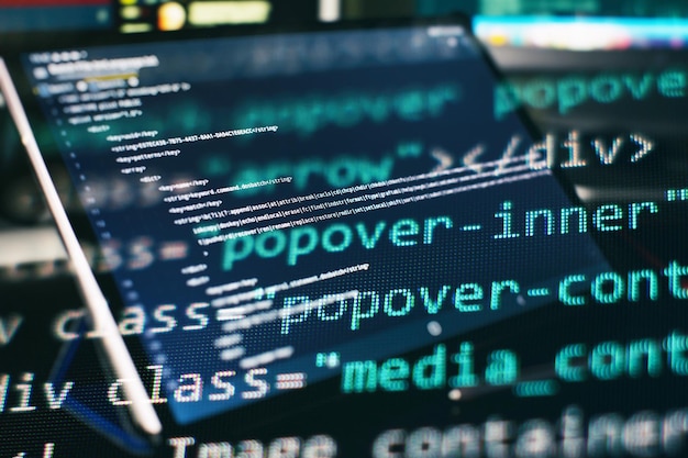 monitor closeup of function source code abstract it technology background software source code