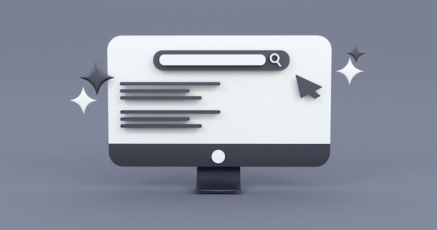 monitor screen search in black background 3d render