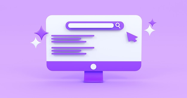 monitor screen search in purple background 3d render