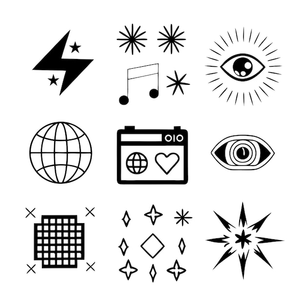 Monochrome Y2K Minimalistic Black and White Icon Collection