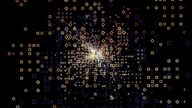 Motion of futuristic small squares in digital virtual space design spinning technological d space
