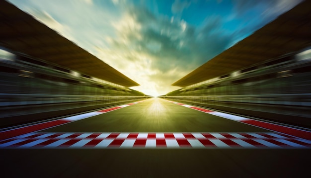 Motor racing track against sky during sunset