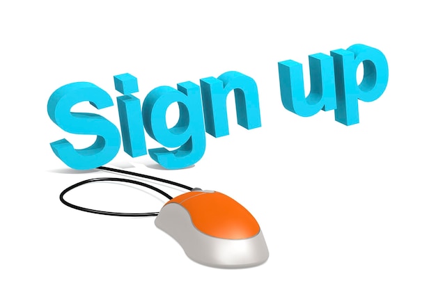 Mouse with sign up word isolated