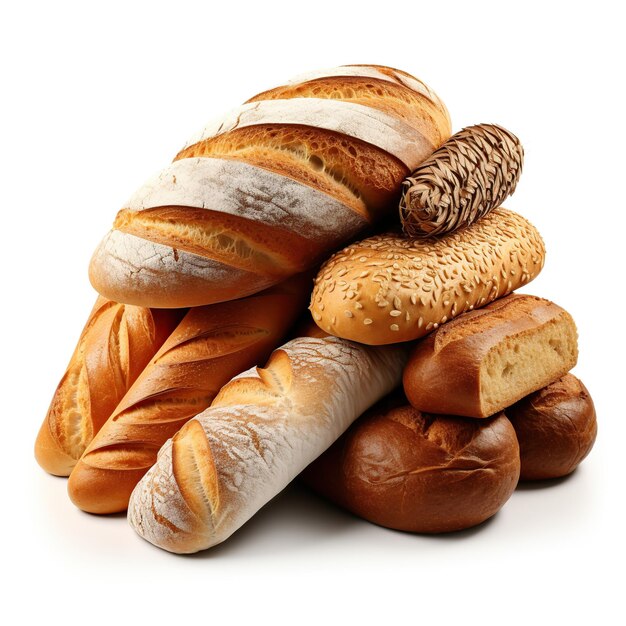 Multiple types of bread isolated on white or transparent background AI Generated