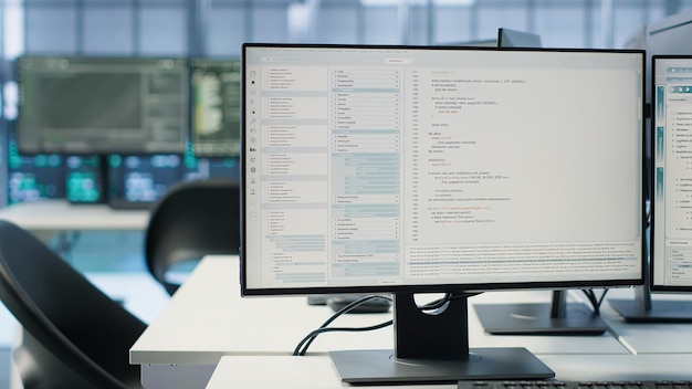 Närbild av PC-skärmar på skrivbord som används för att övervaka datacenterenheters energi