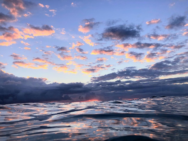 Naturskøn udsigt over havet mod himlen under solnedgang