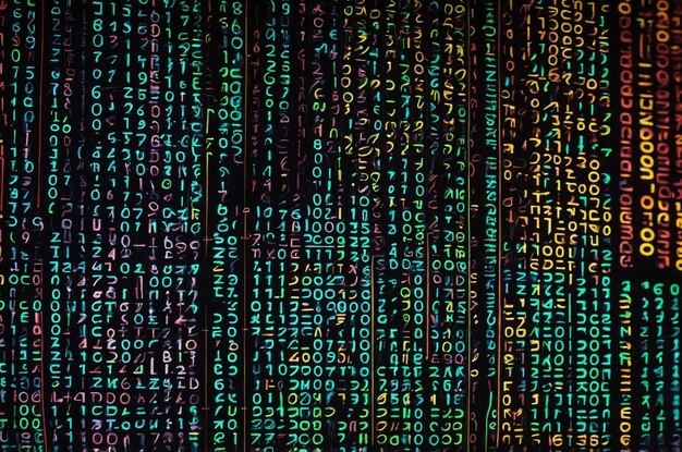 Neon Digital Programming Code Over Black Matrix