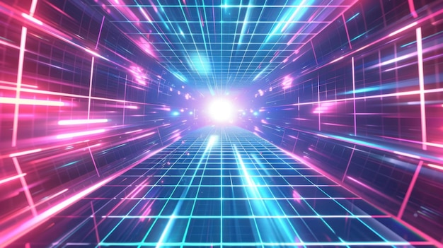 Neon Grid Tunnel A Digital Journey into the Future