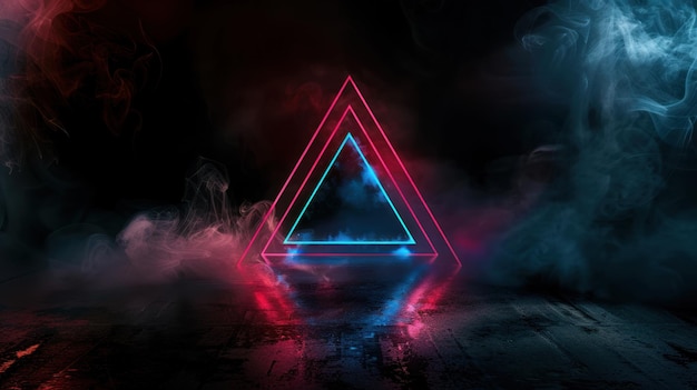 Neon Triangle with Smoke and Fog