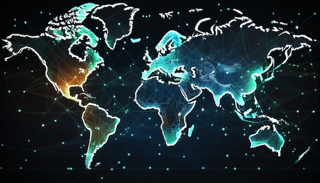 Network connection structure world map background