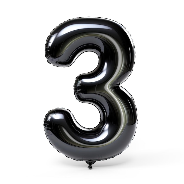 Number 3 made of inflatable balloon isolated on white background 3D rendering