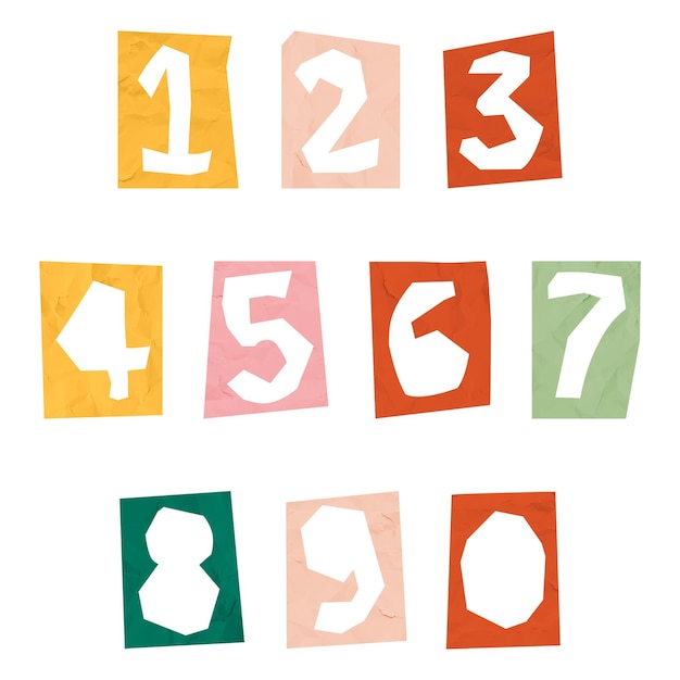 Number font png paper cut kids typography set