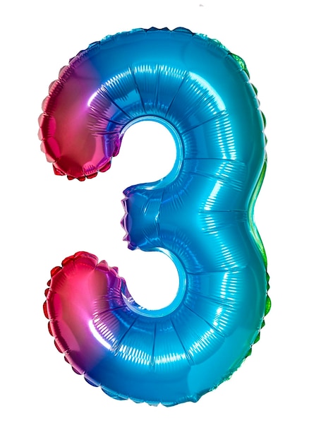 Number three iridescent balloon isolated on white background