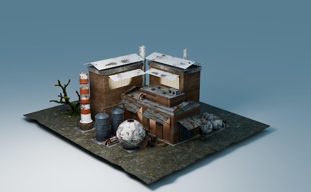 old factory with air pollution concept 3d model human technology and climate change design and global warming concept