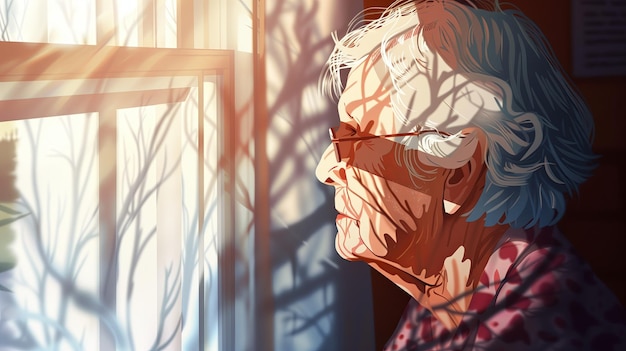 old senior person with sadness sitting by the window adult male portrait caucasian horizontal