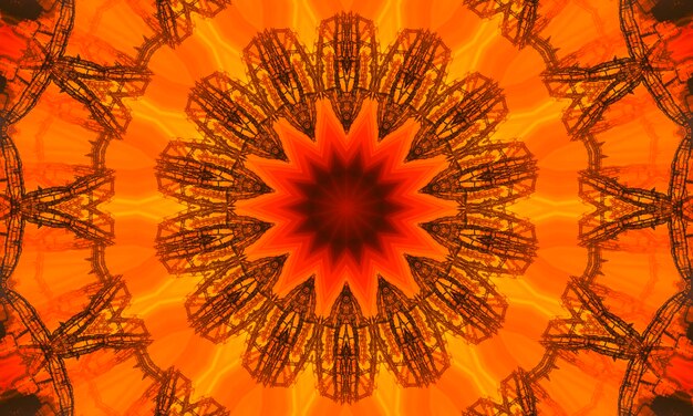 Orange polygonal kaleidoscope pattern, which consist of triangles. Geometric background in Origami style with gradient. Triangular design for your business.